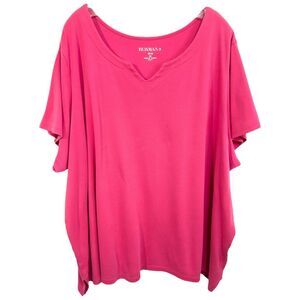 Roamans Plus Size 30W 32W Top 3X V Neck Short Sleeve Tee Hot‎ Pink Cotton 540
